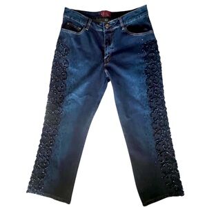 Azita Embroidered Jeweled Jeans SZ 10 stunning Black beads Ankle party NWOT